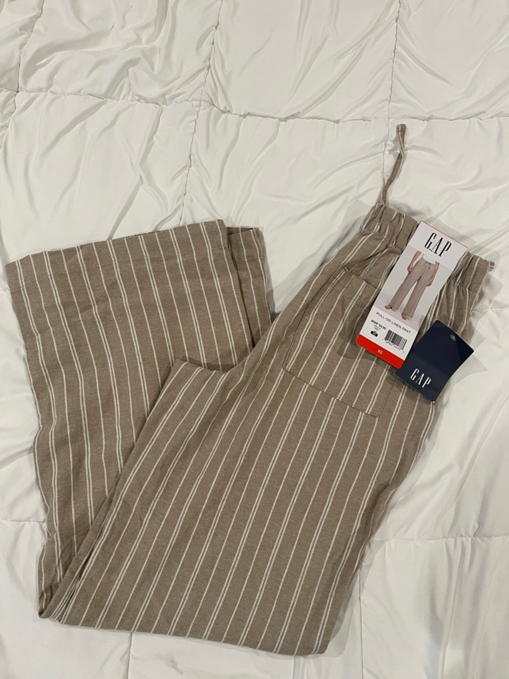 GAP Women’s Tan Pinstripe Drawstring Wide Leg Pull-On Pants (Small) - Picture 3 of 4